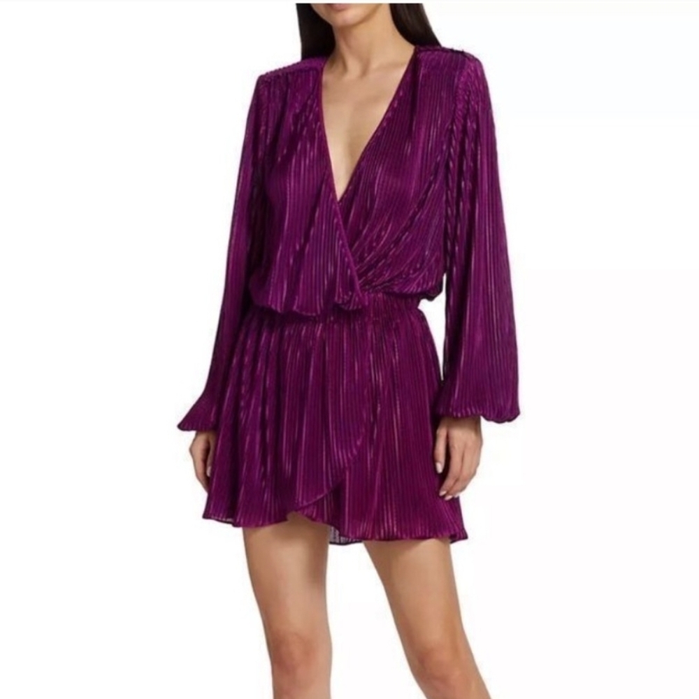 Ramy Brook Gorgeous Joanna Purple Pleated V-Neck Wrap Dress